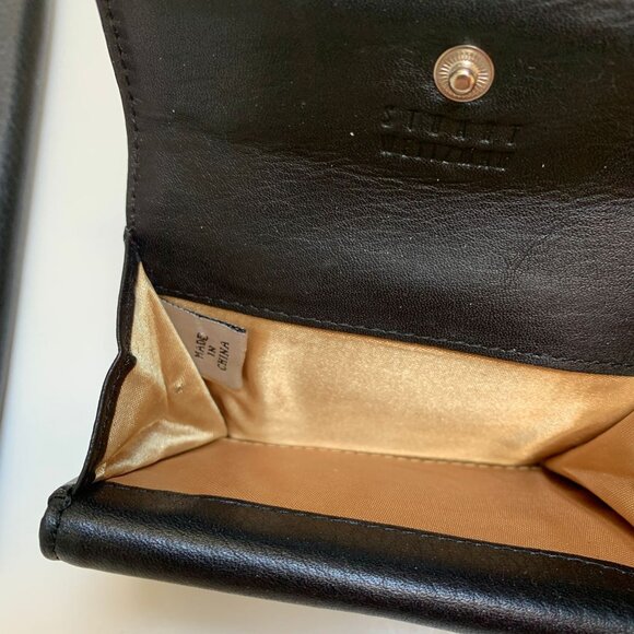 BNWOT Stuart Weitzman Silvertone Studded Black Pebble Leather Long Wallet - Picture 5 of 9